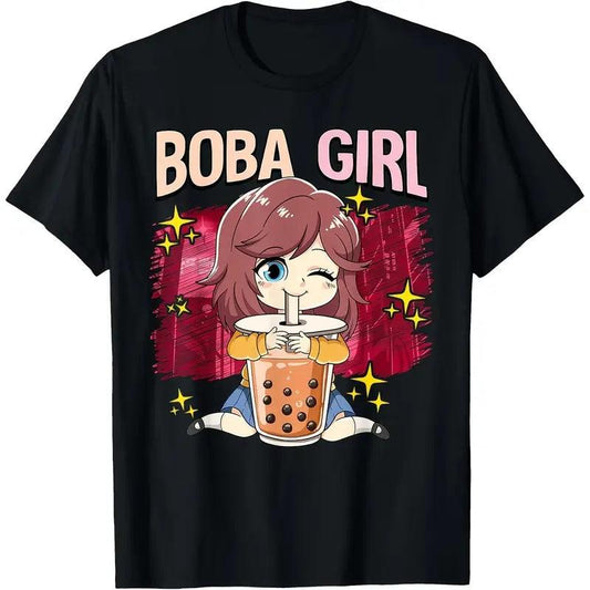 Boba Girl Anime Graphic Tee , Short Sleeve, Crew Neck T-Shirt For Women & Girls in USA to USA – Unca
