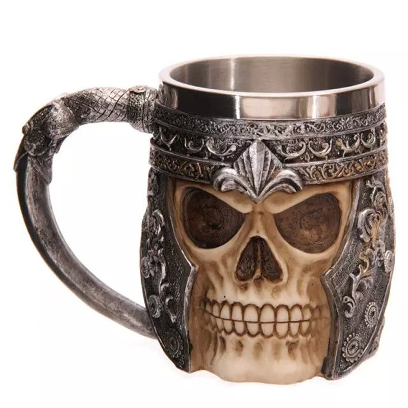 Creative Stainless Steel Resin 3d Skull Knight Mug – General at AWSMshop.ai