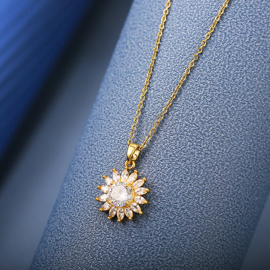 Golden Sunflower Titanium Steel Necklace Female – General at AWSMshop.ai
