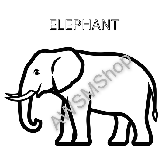 Black outline of an elephant on a white background with 'Aussmshop' branding.
