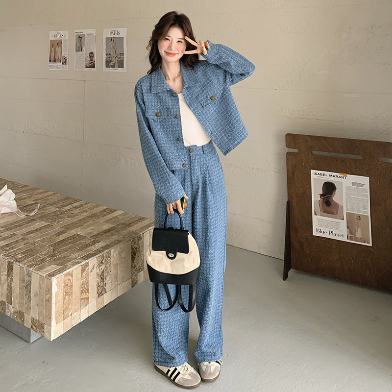 Person wearing a blue outfit in a casual setting